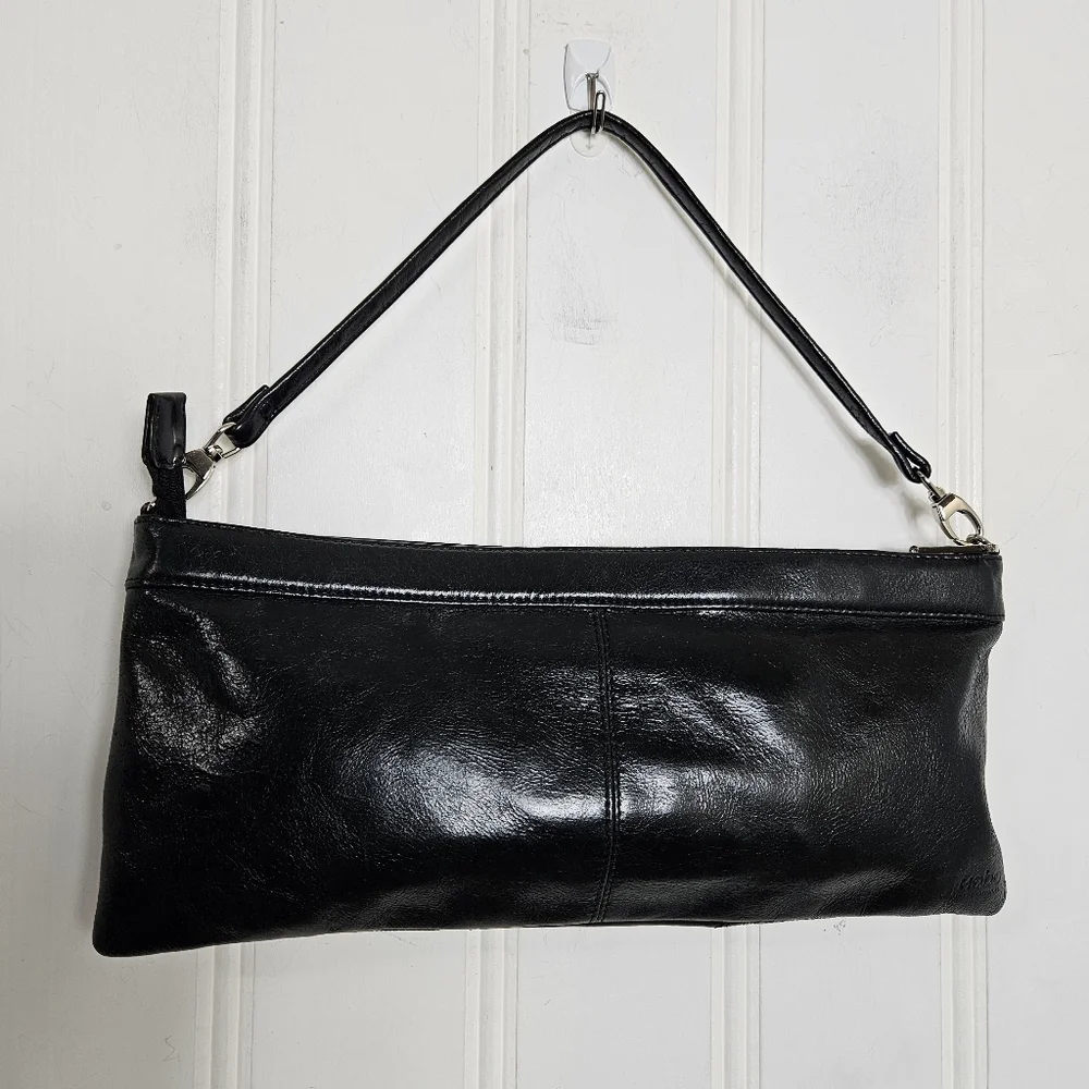 Vintage HOBO International OS Patchwork Leather Baguette Shoulder Bag Boho Black